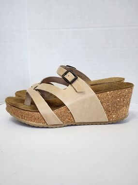 A Giannetti Comfort Leather Cork Wedge Sandals 7.5 Made in Italy
